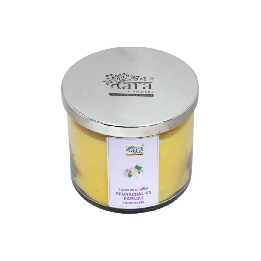 Arunachal Ki Parijat - 3 Wick Scented Candle - Clear Glass Jar - Tara Candles