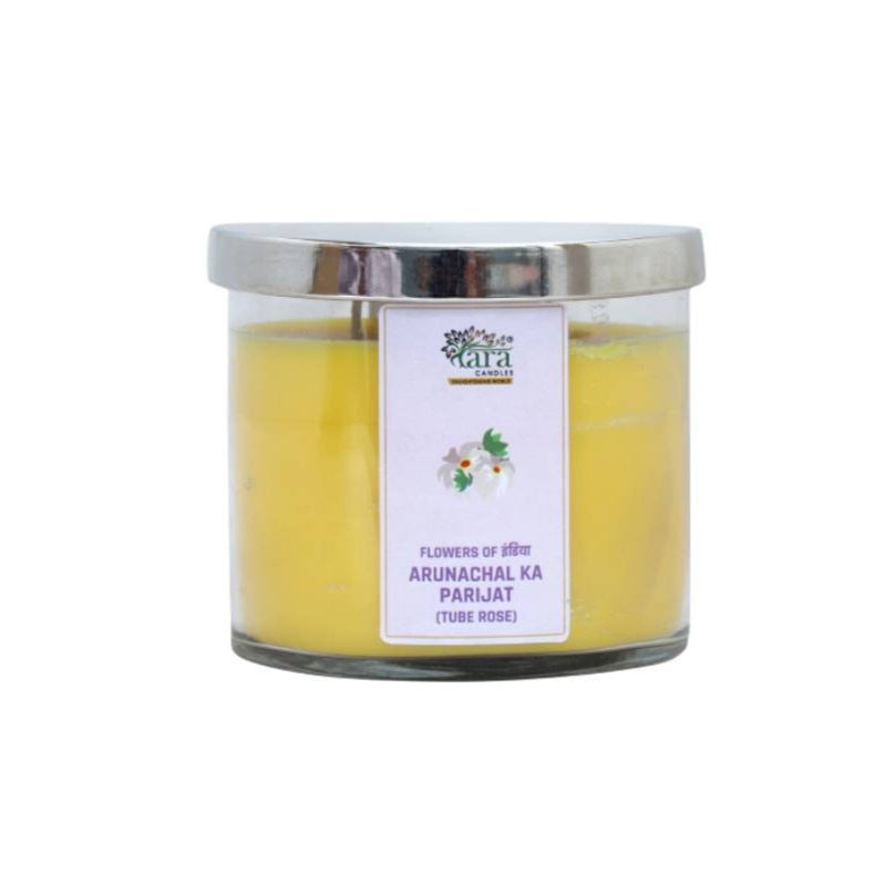 Arunachal Ki Parijat - 3 Wick Scented Candle - Clear Glass Jar - Tara Candles