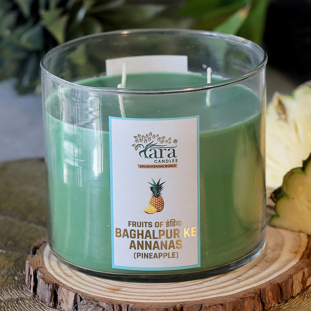 Baghalpur Ke Annanas - 3 Wick Scented Candle - Clear Glass Jar - Tara Candles
