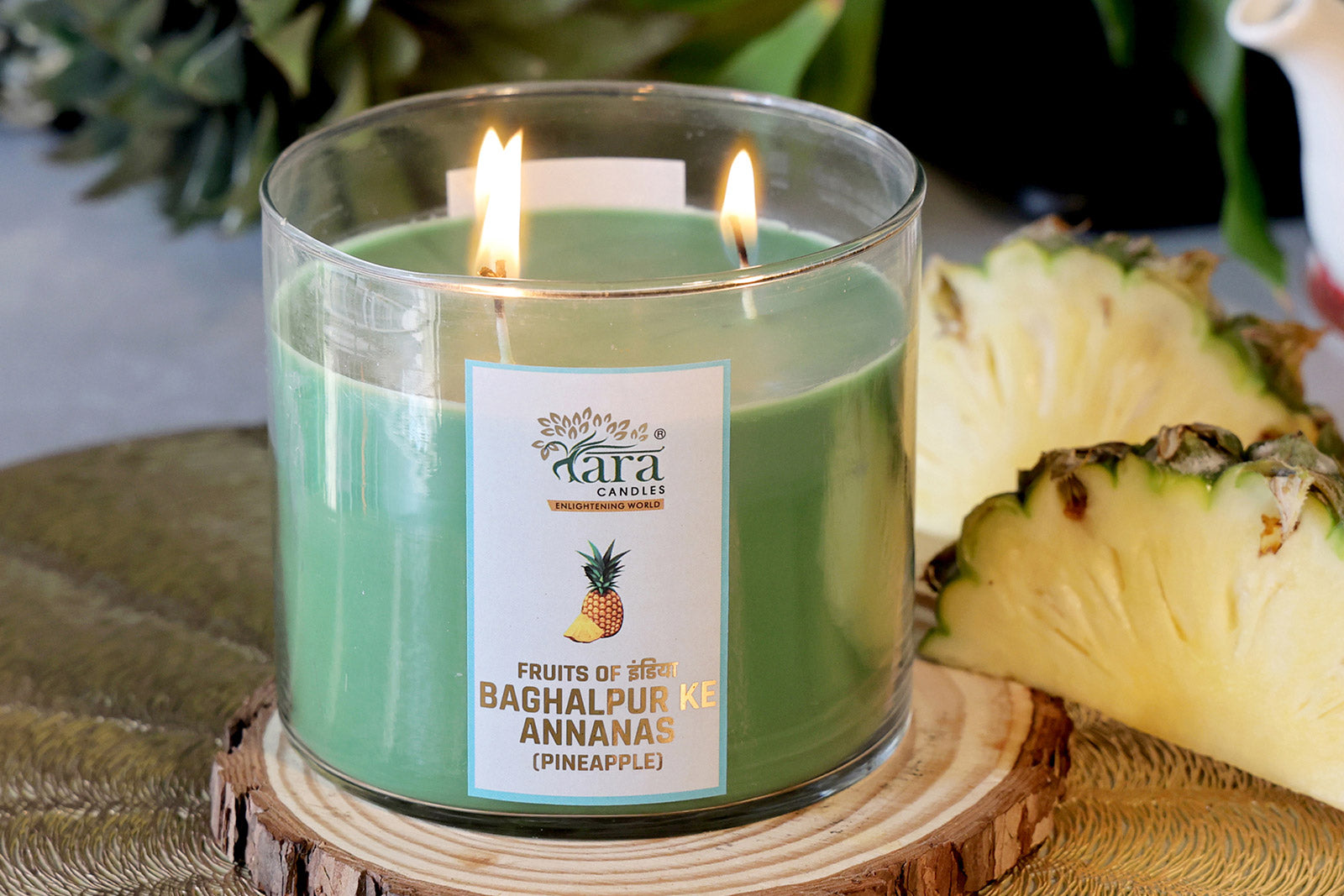 Baghalpur Ke Annanas - 3 Wick Scented Candle - Clear Glass Jar - Tara Candles
