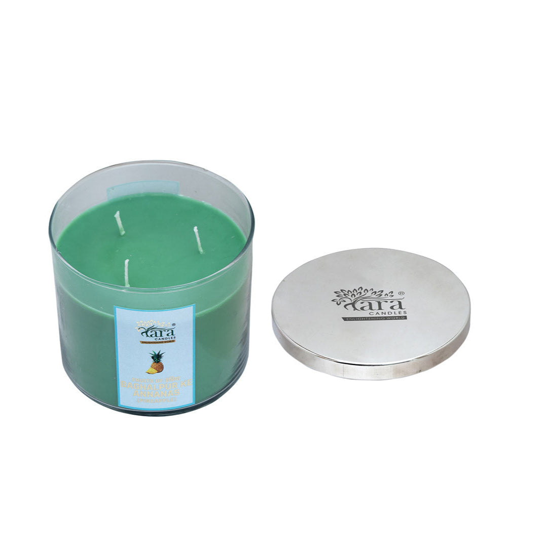 Baghalpur Ke Annanas - 3 Wick Scented Candle - Clear Glass Jar - Tara Candles
