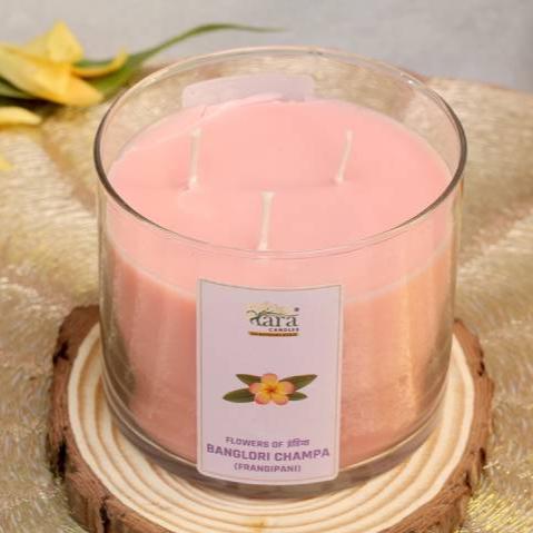 Banglori Champa - 3 Wick Scented Candle - Clear Glass Jar - Tara Candles
