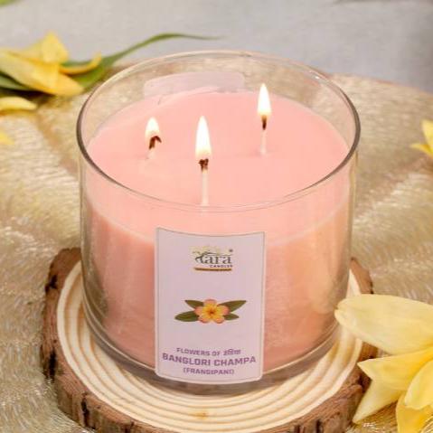 Banglori Champa - 3 Wick Scented Candle - Clear Glass Jar - Tara Candles
