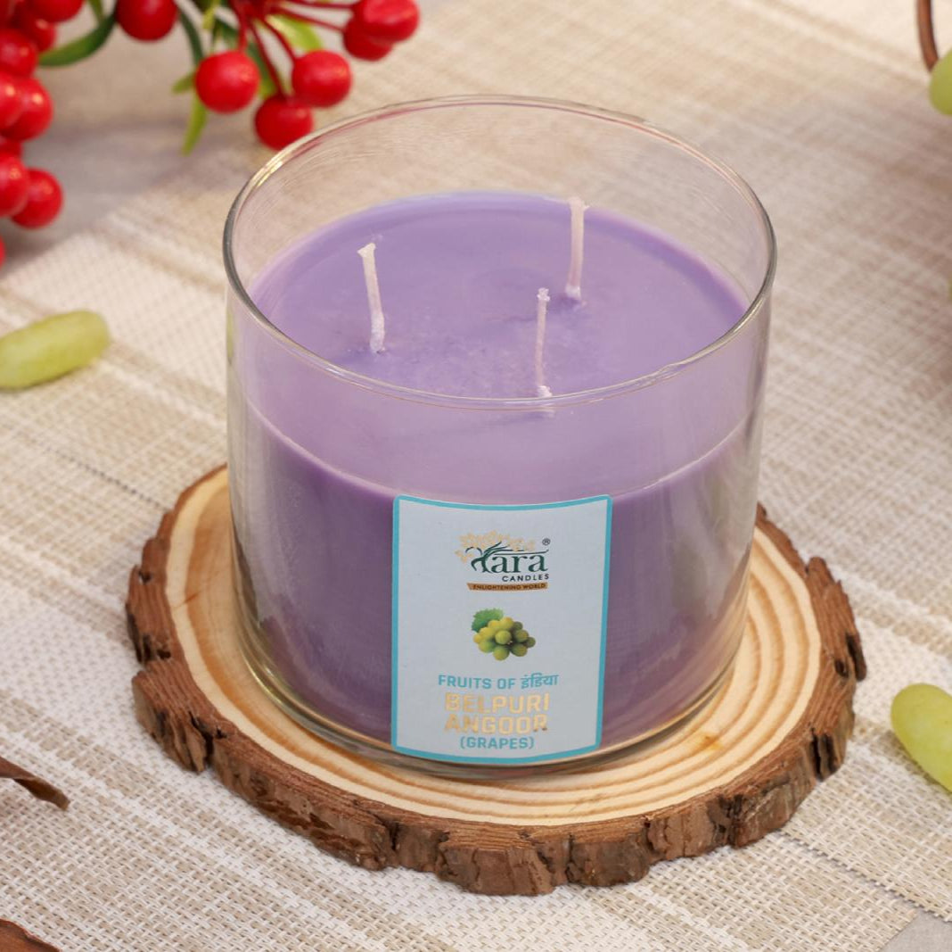 Belpuri Angoor - 3 Wick Scented Candle - Clear Glass Jar - Tara Candles
