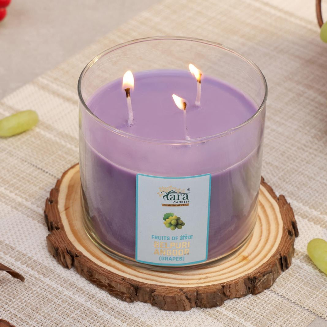Belpuri Angoor - 3 Wick Scented Candle - Clear Glass Jar - Tara Candles
