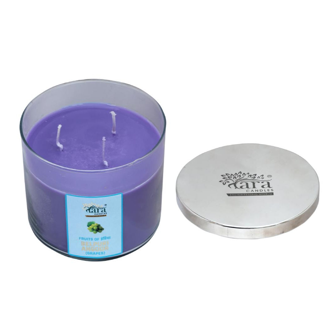 Belpuri Angoor - 3 Wick Scented Candle - Clear Glass Jar - Tara Candles
