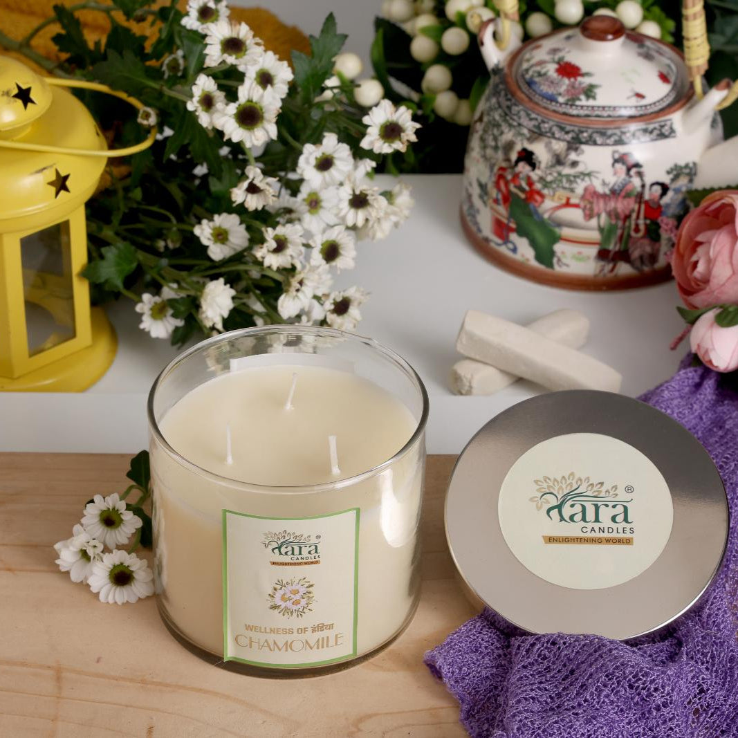 Chamomile - 3 Wick Scented Candle - Clear Glass Jar - Tara Candles
