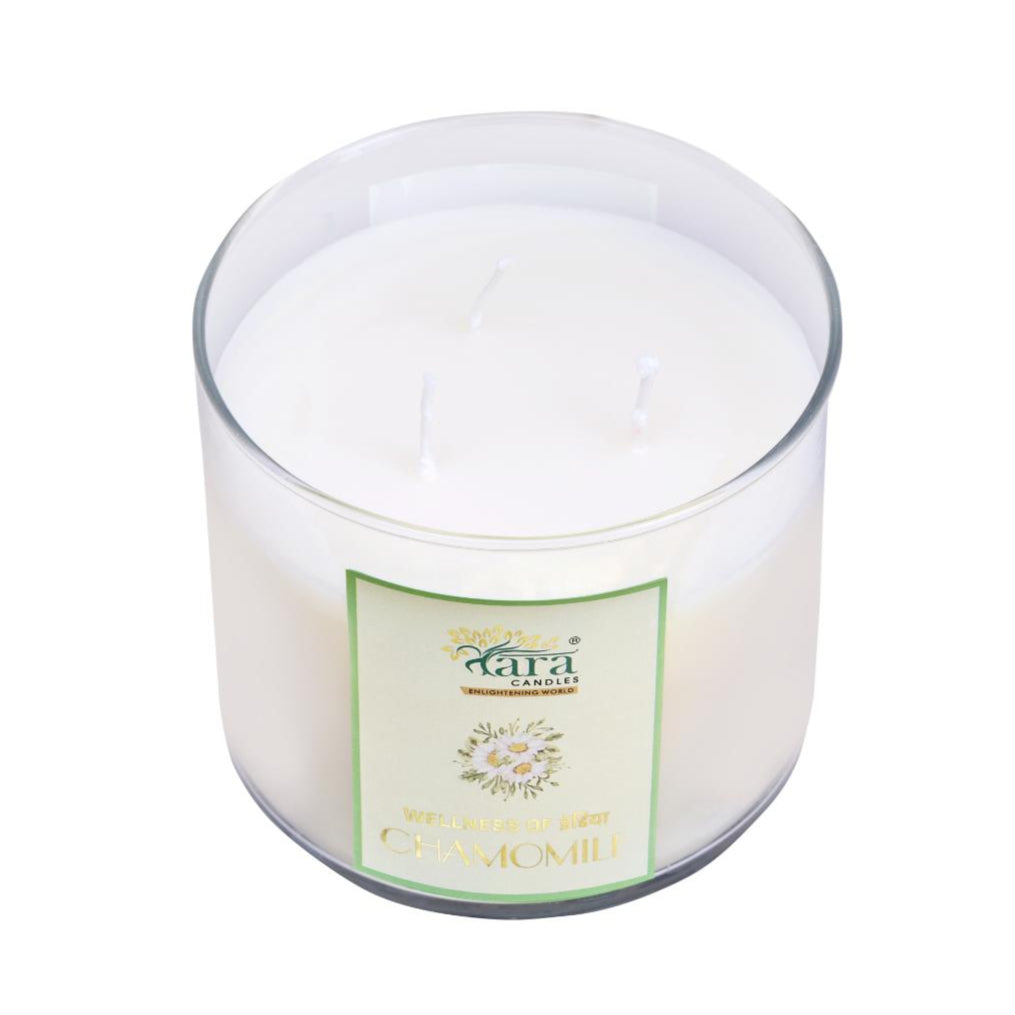 Chamomile - 3 Wick Scented Candle - Clear Glass Jar - Tara Candles
