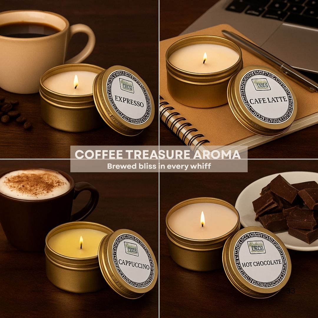 Coffee Treasure Aroma Collection | Scented Tin Candle | Set of 5 | Single Wick