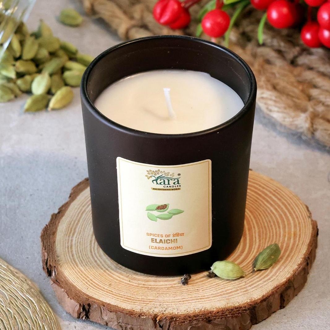 Elaichi - 1 Wick Scented Candle - Amber Glass Jar - Medium - Tara Candles
