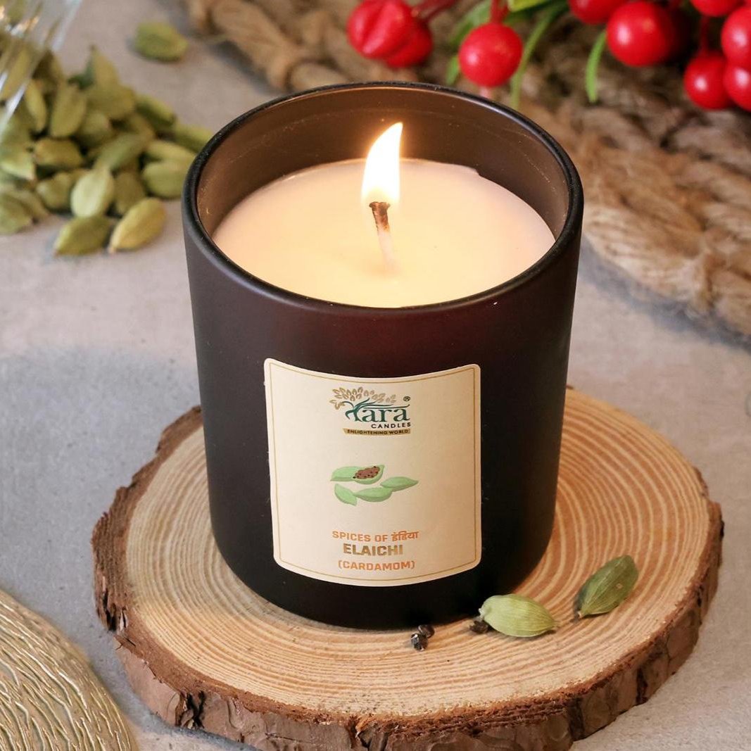 Elaichi - 1 Wick Scented Candle - Amber Glass Jar - Medium - Tara Candles
