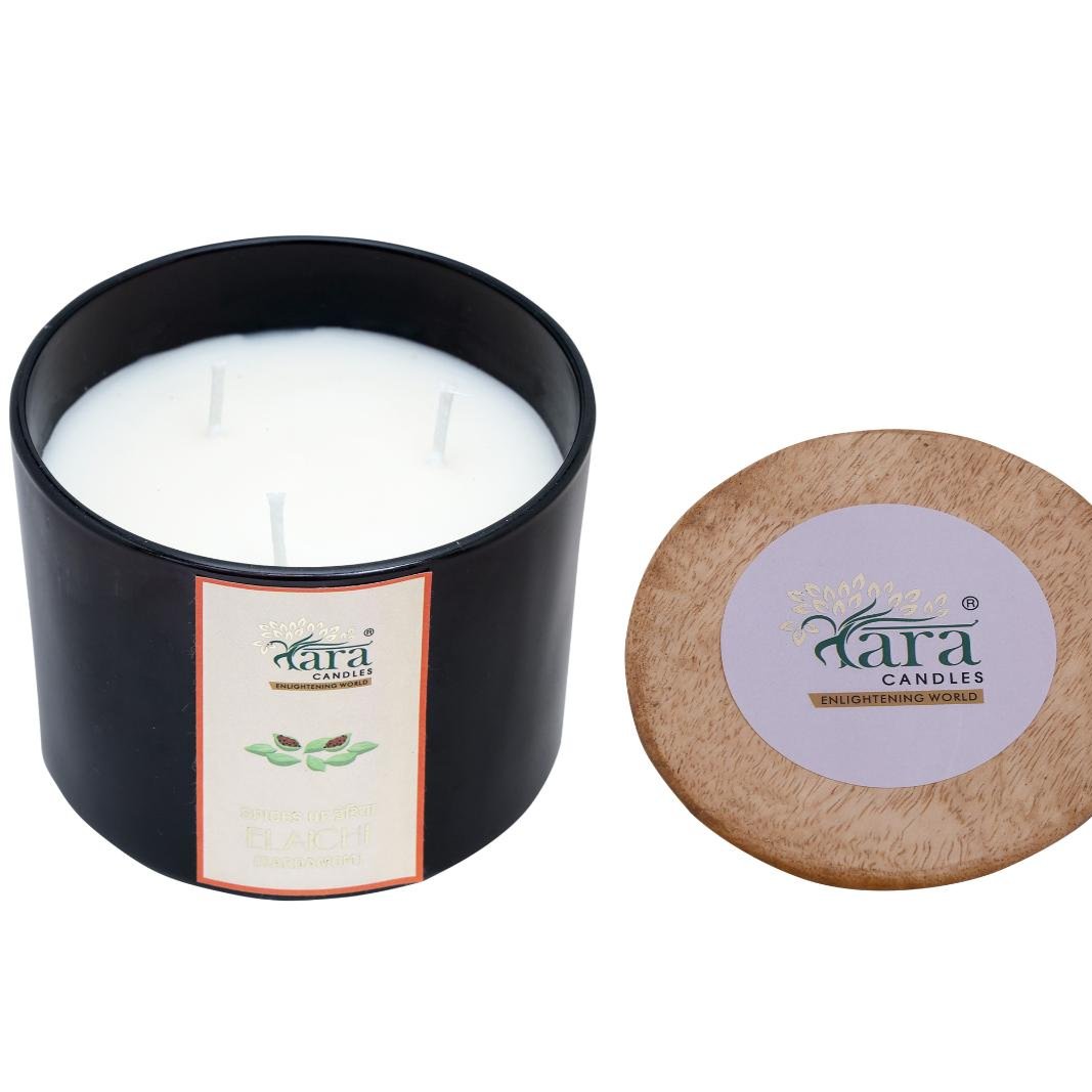 Elaichi - 3 Wick Scented Candle - Amber Glass Jar - Large - Tara Candles
