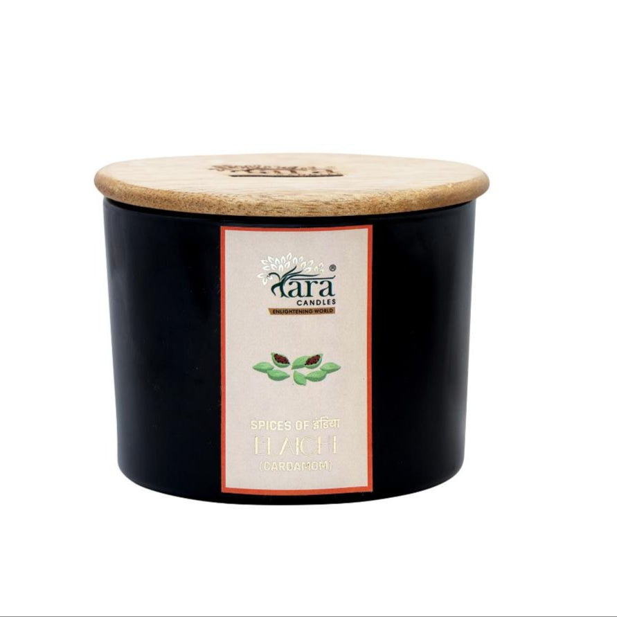 Elaichi - 3 Wick Scented Candle - Amber Glass Jar - Large - Tara Candles
