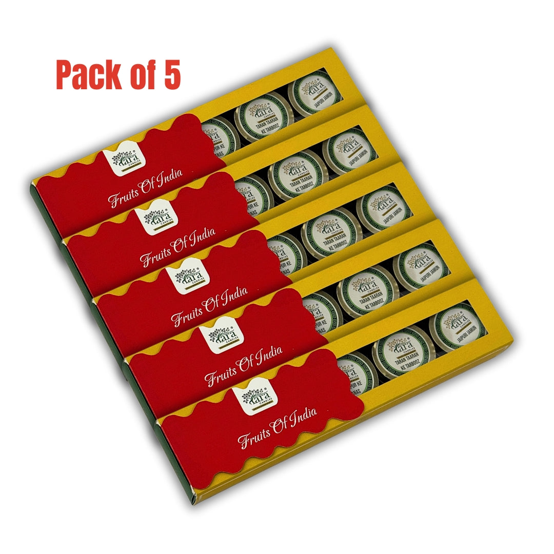 Fruits of India | Scented Tin Candle | Set of 5 | Single Wick