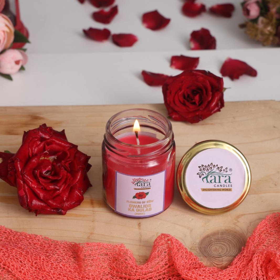 Gwalior Ka Gulab - 1 Wick Scented Candle - Plain Glass Jar - Tara Candles
