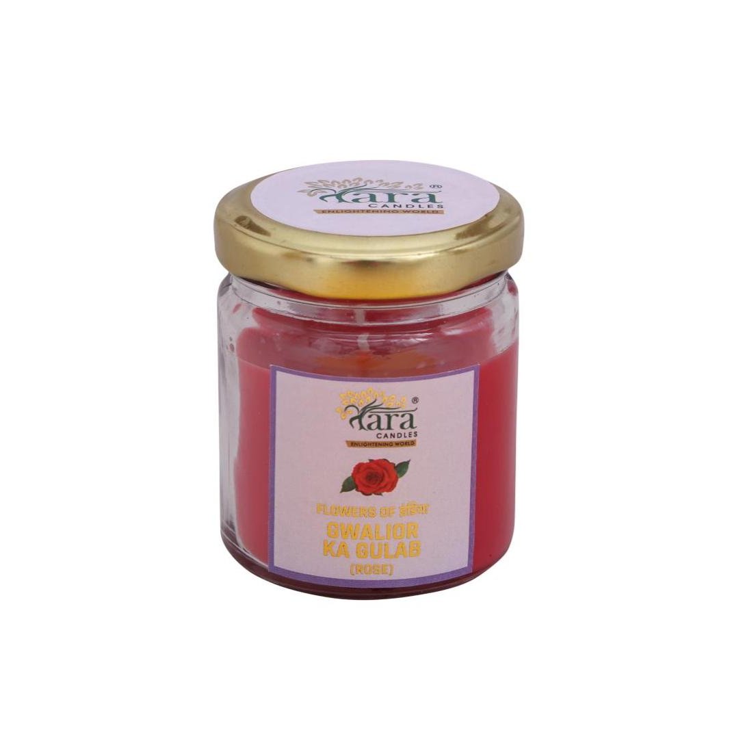 Gwalior Ka Gulab - 1 Wick Scented Candle - Plain Glass Jar - Tara Candles
