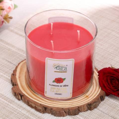 Gwalior Ka Gulab - 3 Wick Scented Candle - Clear Glass Jar - Tara Candles
