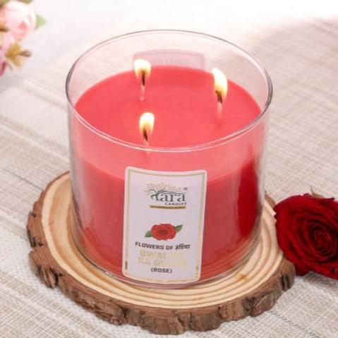 Gwalior Ka Gulab - 3 Wick Scented Candle - Clear Glass Jar - Tara Candles
