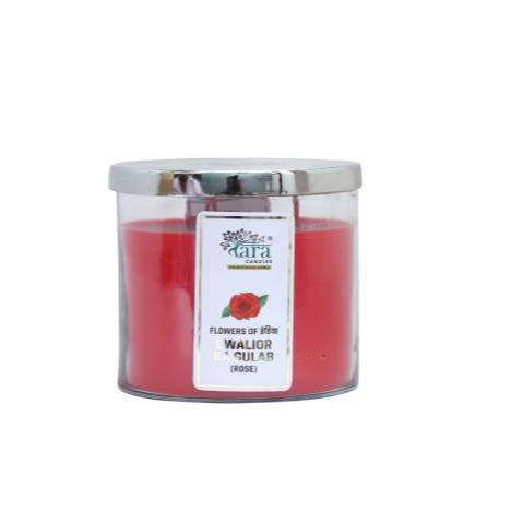 Gwalior Ka Gulab - 3 Wick Scented Candle - Clear Glass Jar - Tara Candles
