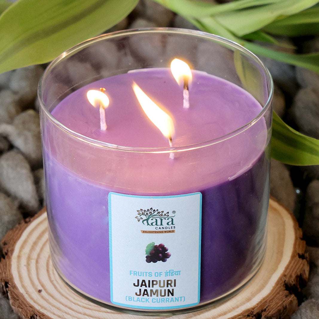 Jaipuri Jamun - 3 Wick Scented Candle - Clear Glass Jar - Tara Candles
