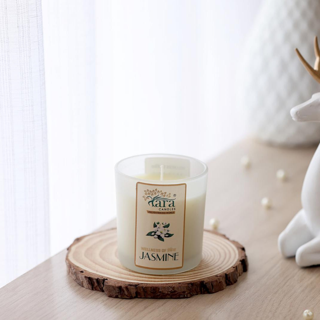 Jasmine - 1 Wick Scented Candle - Frosted Glass Jar - Tara Candles
