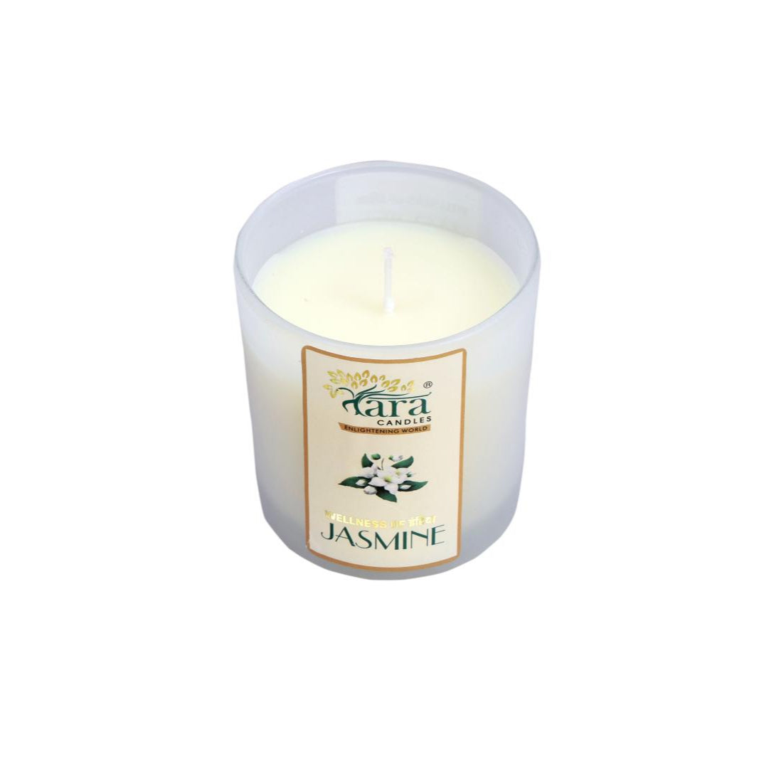 Jasmine - 1 Wick Scented Candle - Frosted Glass Jar - Tara Candles
