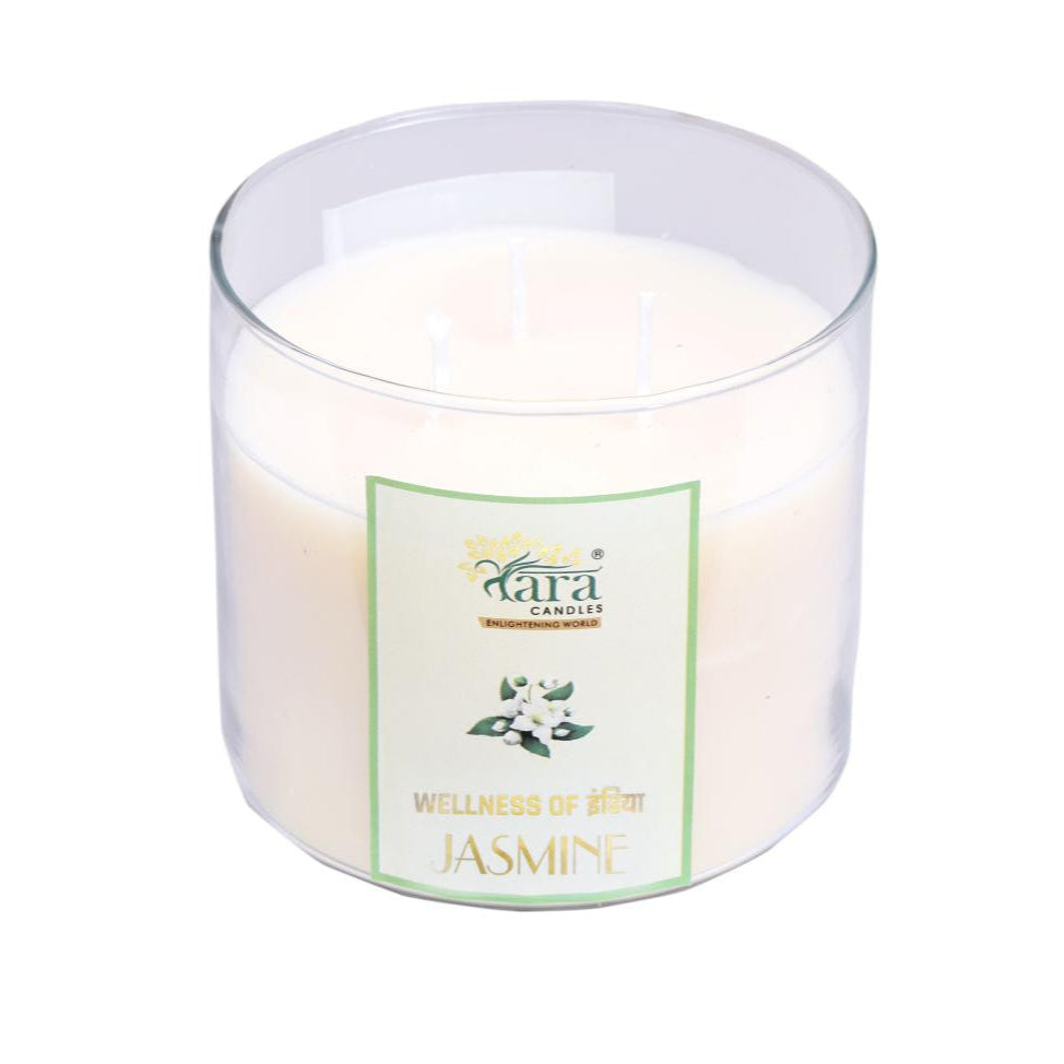 Jasmine - 3 Wick Scented Candle - Clear Glass Jar - Tara Candles
