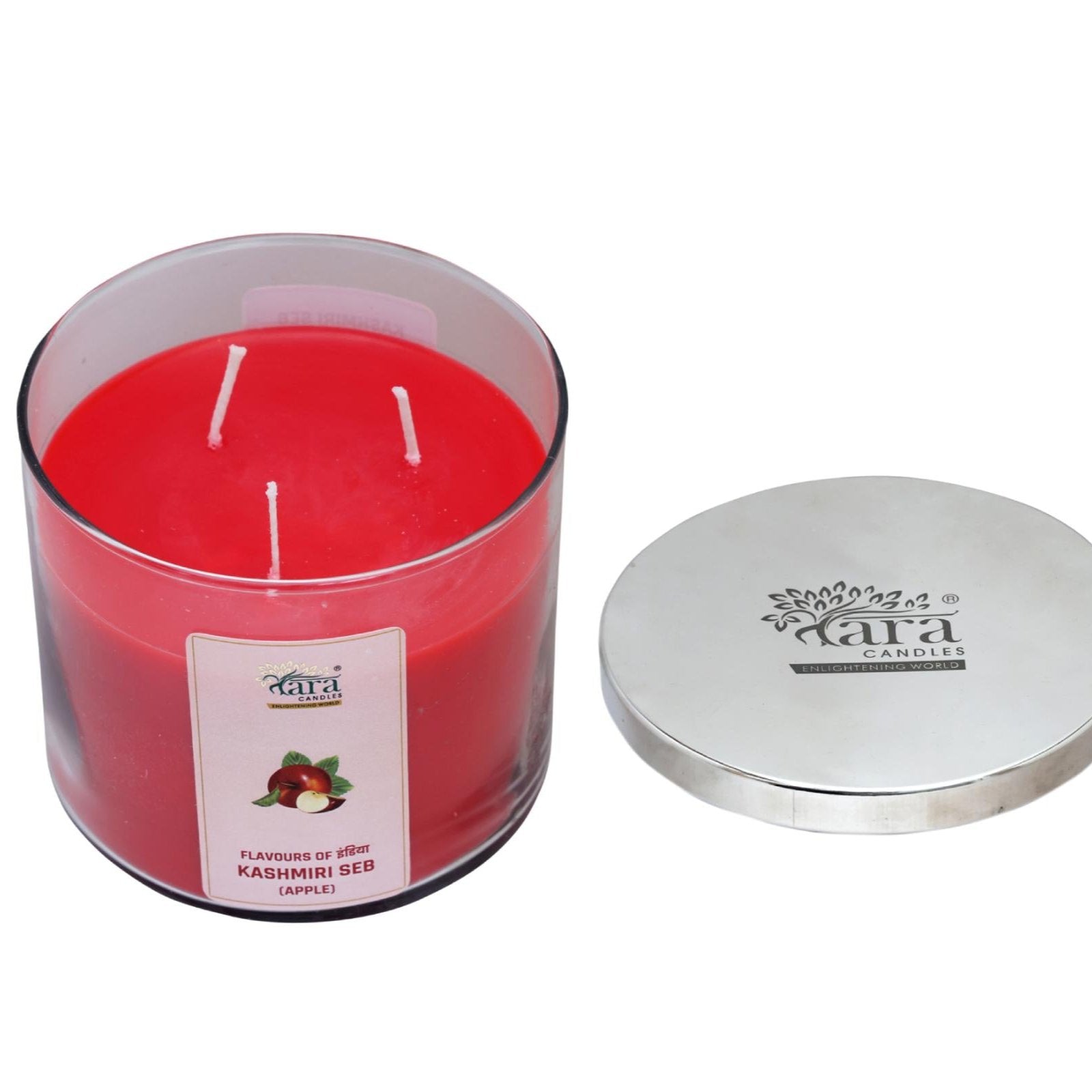 Kashmiri Seb - 3 Wick Scented Candle - Clear Glass Jar - Tara Candles