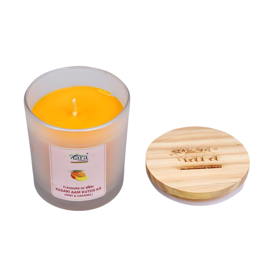 Kesari Aam Kutch Ka - 1 Wick Scented Candle - Frosted Glass Jar - Tara Candles
