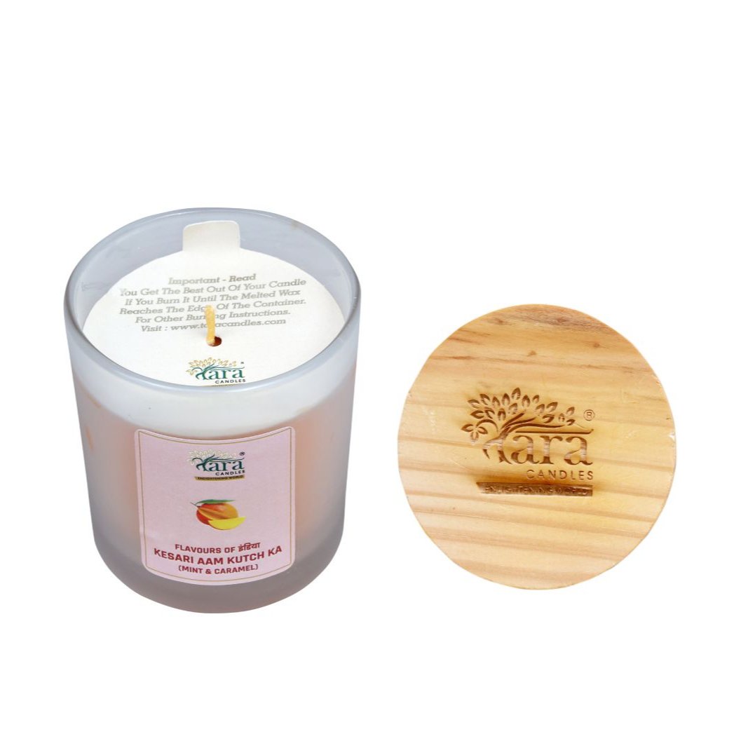 Kesari Aam Kutch Ka - 1 Wick Scented Candle - Frosted Glass Jar - Tara Candles