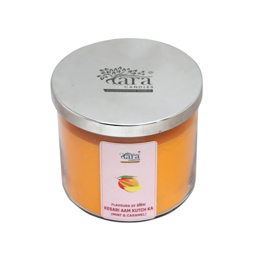 Kesari Aam Kutch Ka - 3 Wick Scented Candle - Clear Glass Jar - Tara Candles
