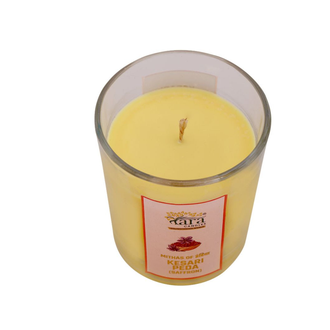 Kesari Peda - 1 Wick Scented Candle -  Glass Jar Cork Lid - Tara Candles
