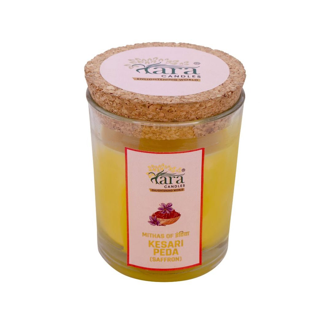 Kesari Peda - 1 Wick Scented Candle -  Glass Jar Cork Lid - Tara Candles