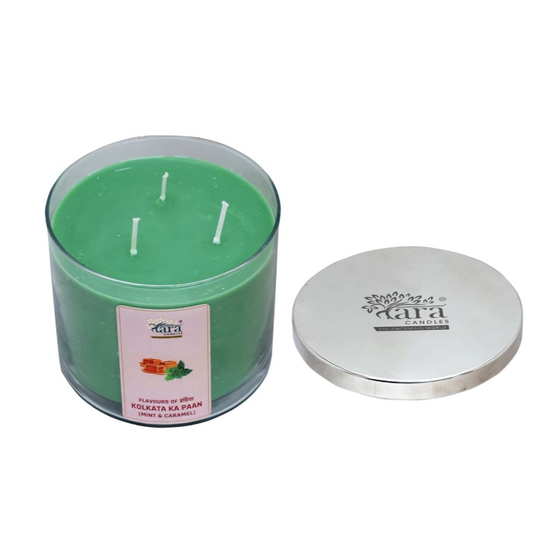 Kolkata Ka Paan - 3 Wick Scented Candle - Clear Glass Jar - Tara Candles