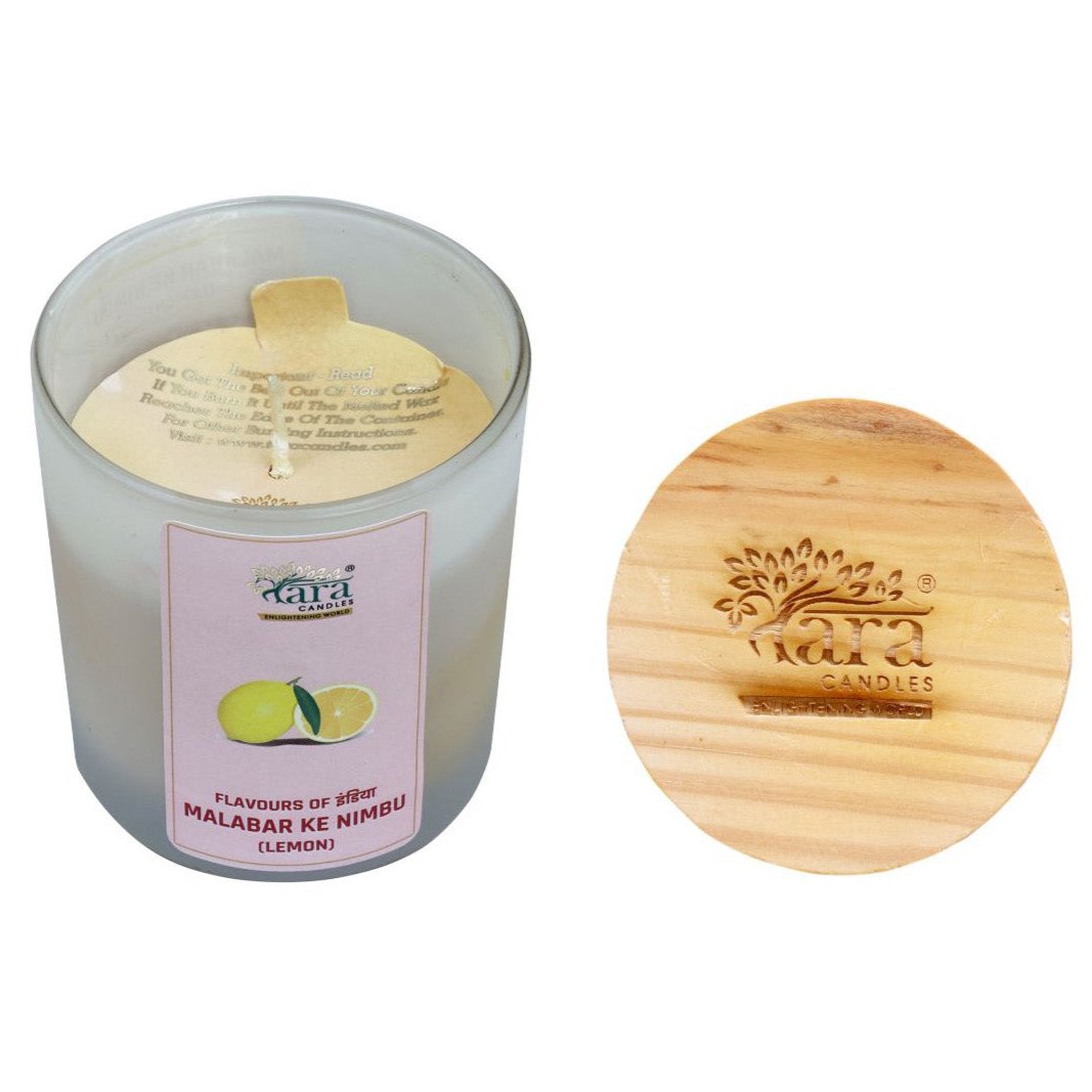Malabari Ke Nimbu - 1 Wick Scented Candle - Frosted Glass Jar - Tara Candles