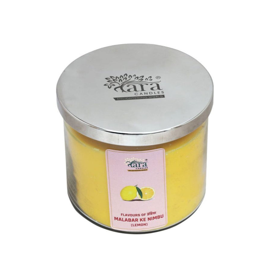 Malabari Ke Nimbu - 3 Wick Scented Candle - Clear Glass Jar - Tara Candles