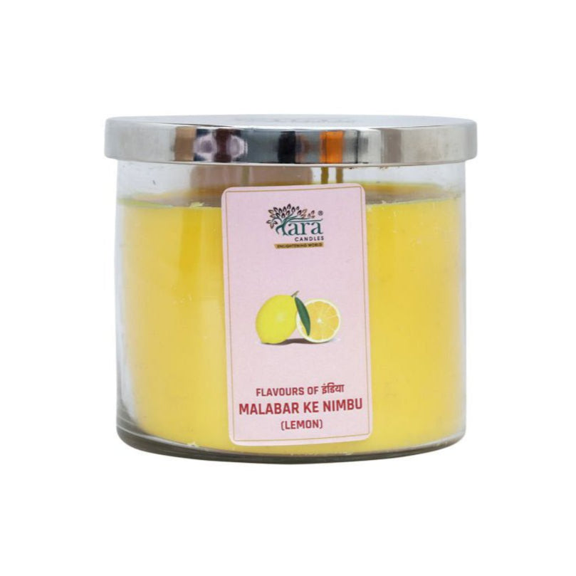 Malabari Ke Nimbu - 3 Wick Scented Candle - Clear Glass Jar - Tara Candles