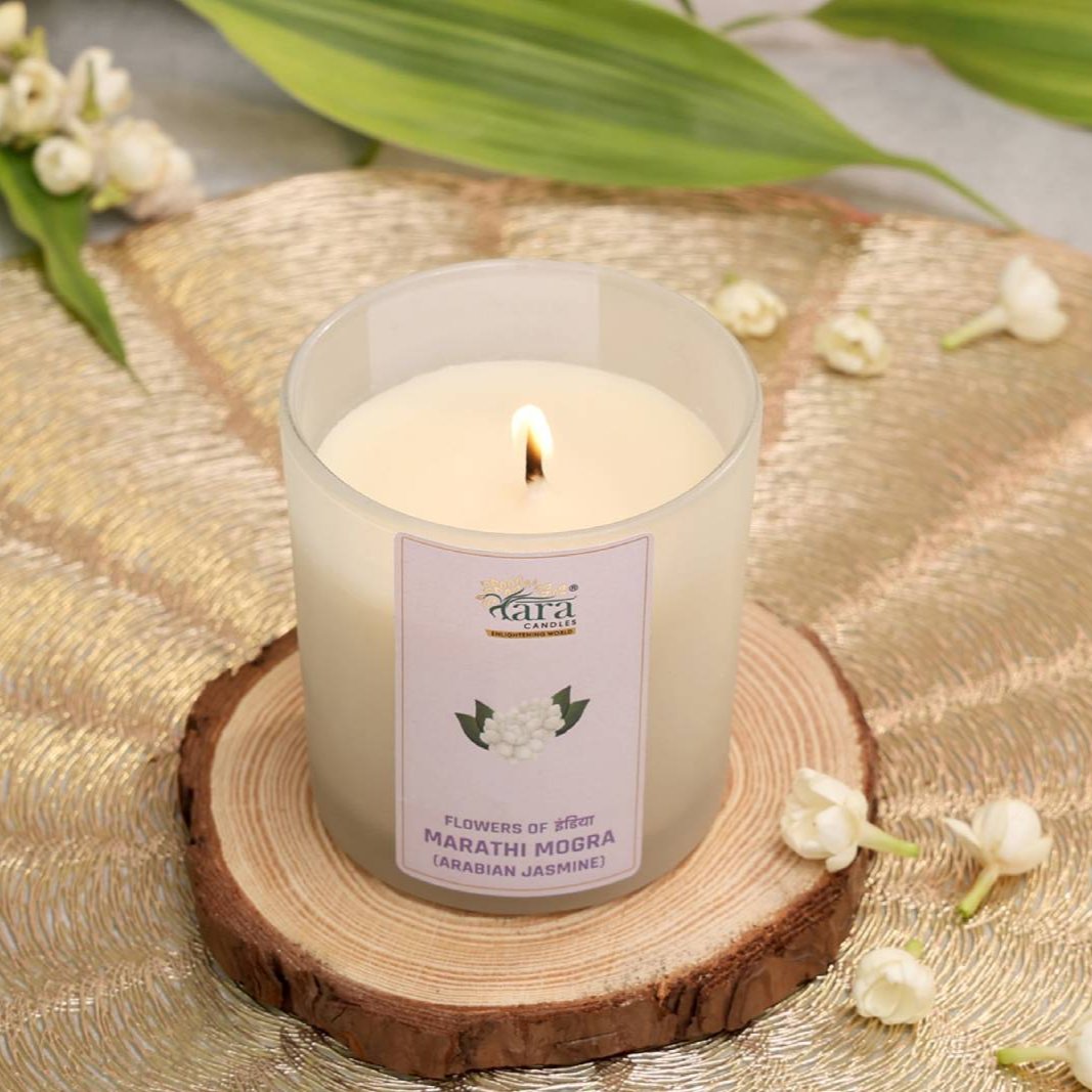  Marathi Mogra- 1 Wick Scented Candle - Frosted Glass Jar - Tara Candles