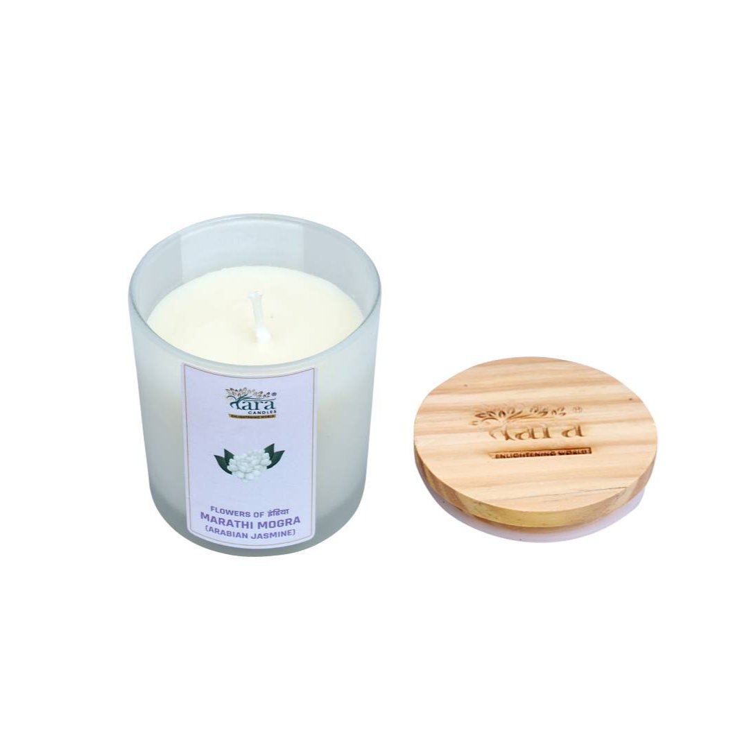  Marathi Mogra- 1 Wick Scented Candle - Frosted Glass Jar - Tara Candles