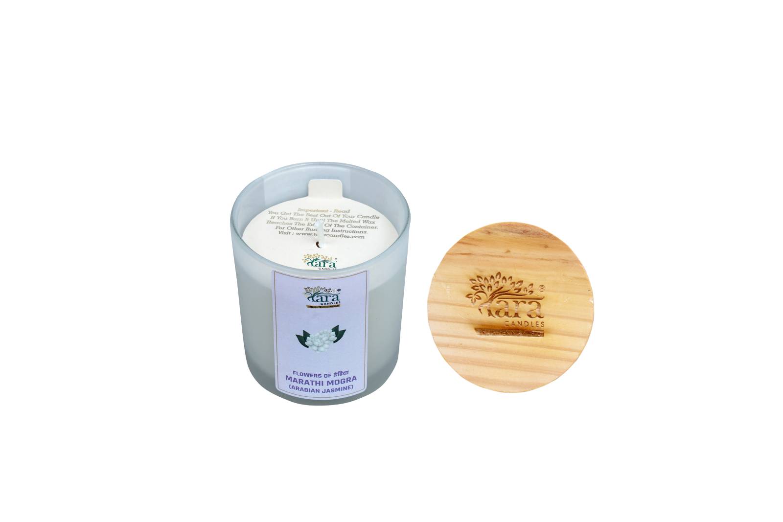  Marathi Mogra- 1 Wick Scented Candle - Frosted Glass Jar - Tara Candles