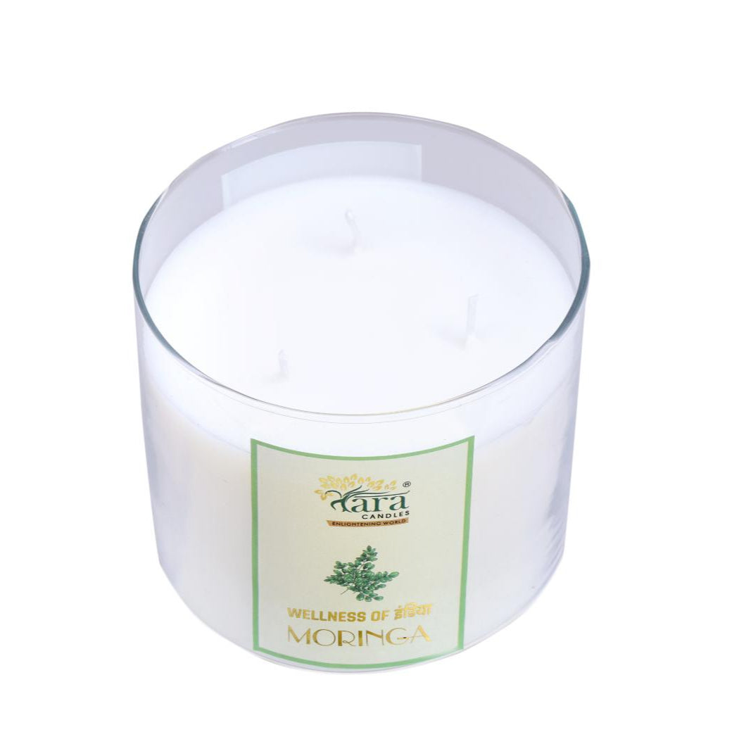 Moringa - 3 Wick Scented Candle - Clear Glass Jar - Tara Candles

