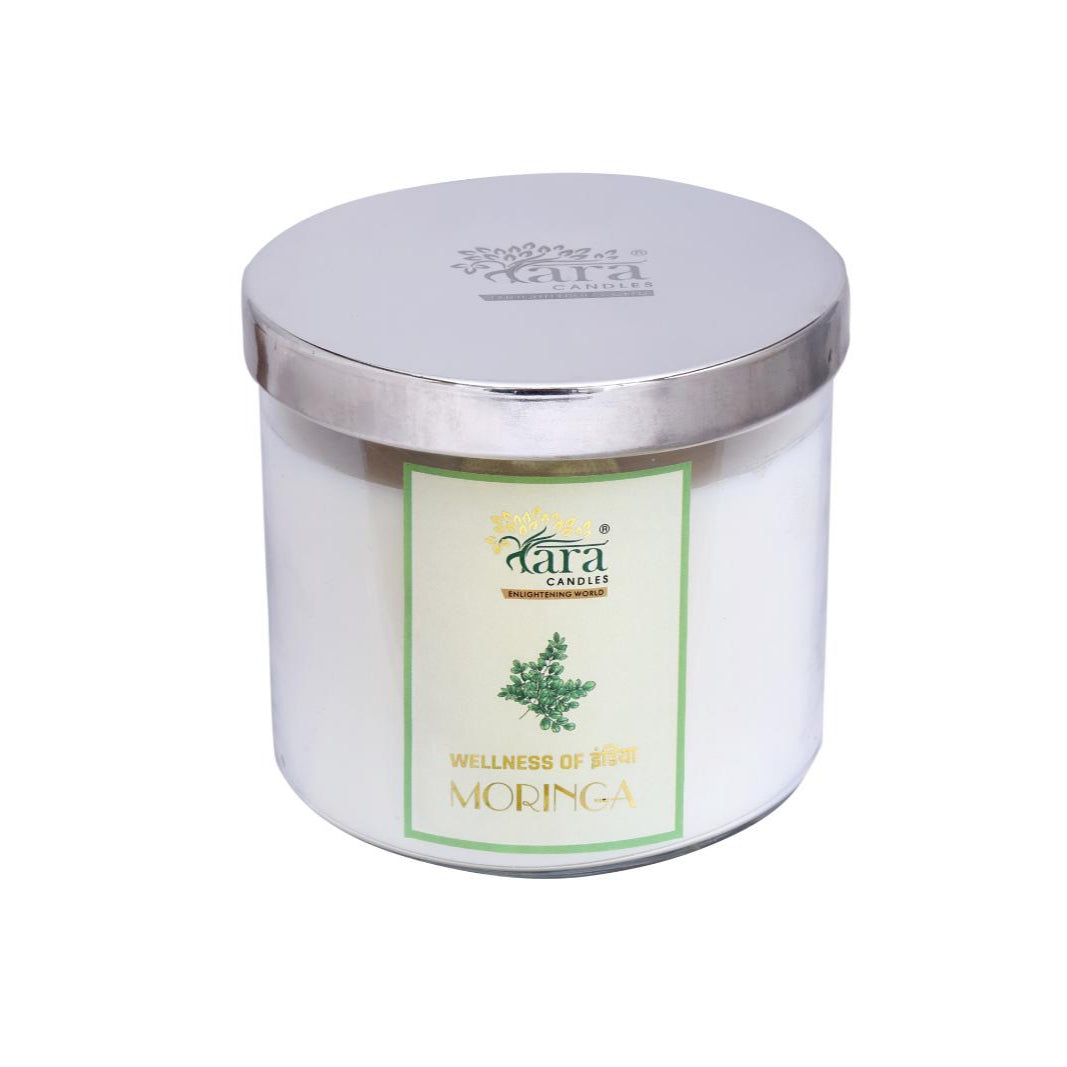 Moringa - 3 Wick Scented Candle - Clear Glass Jar - Tara Candles
