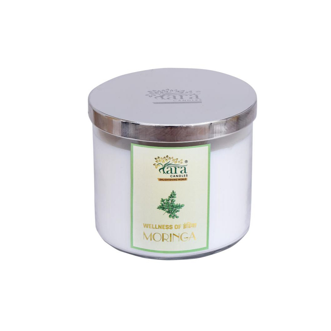 Moringa - 3 Wick Scented Candle - Clear Glass Jar - Tara Candles

