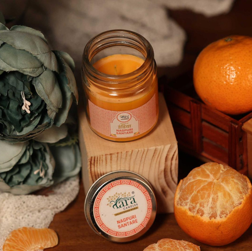 Nagpuri Santare - 1 Wick Scented Candle - Plain Glass Jar - Tara Candles
