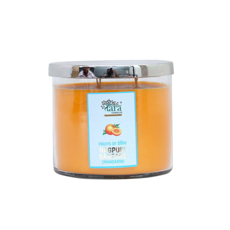 Nagpuri Santare - 3 Wick Scented Candle - Clear Glass Jar - Tara Candles
