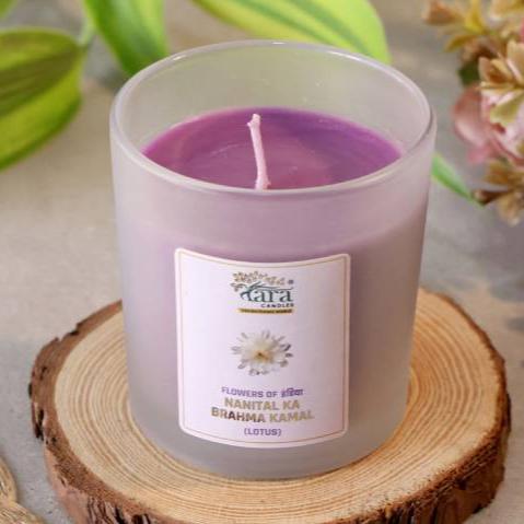 Nanital Ka Brahma Kamal- 1 Wick Scented Candle - Frosted Glass Jar - Tara Candles
