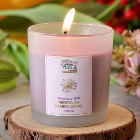 Nanital Ka Brahma Kamal- 1 Wick Scented Candle - Frosted Glass Jar - Tara Candles
