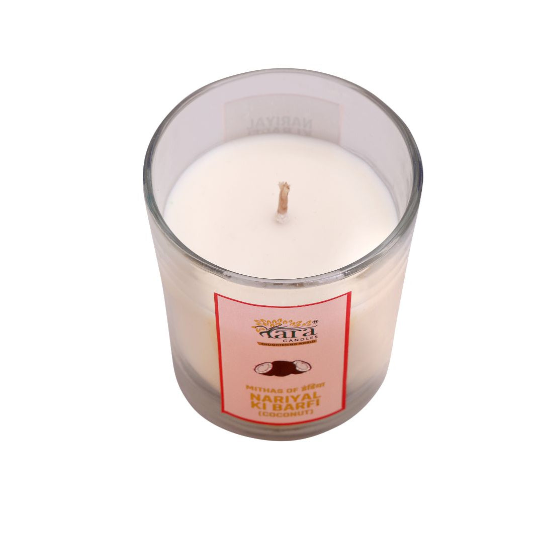 Nariyal Ki Barfi - 1 Wick Scented Candle -  Glass Jar Cork Lid - Tara Candles
