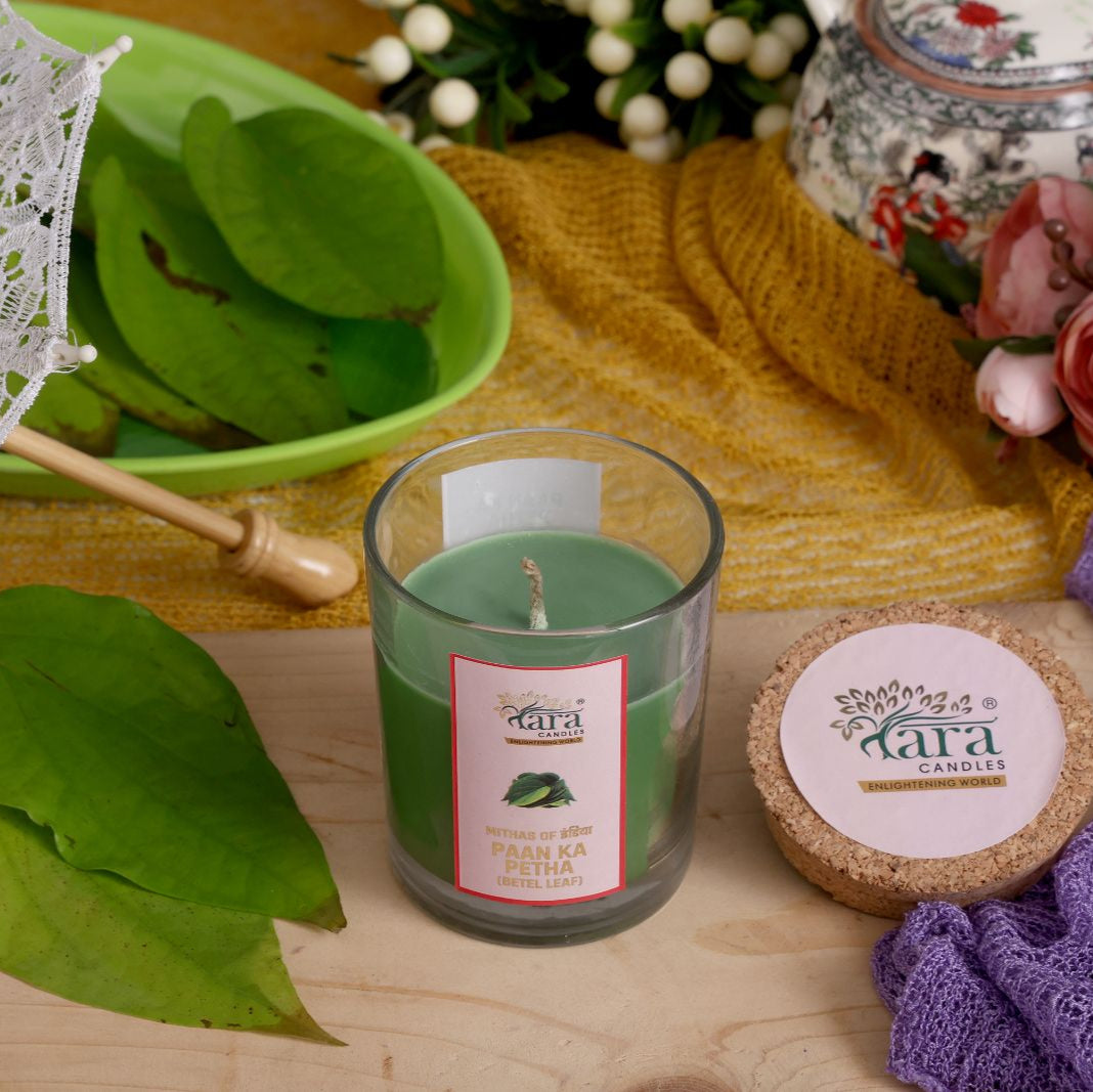Paan Ka Petha - 1 Wick Scented Candle -  Glass Jar Cork Lid - Tara Candles
