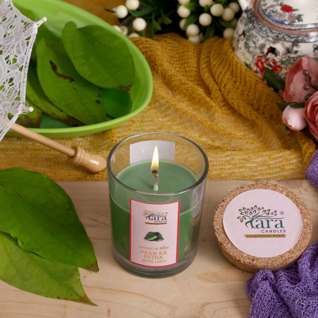Paan Ka Petha - 1 Wick Scented Candle -  Glass Jar Cork Lid - Tara Candles
